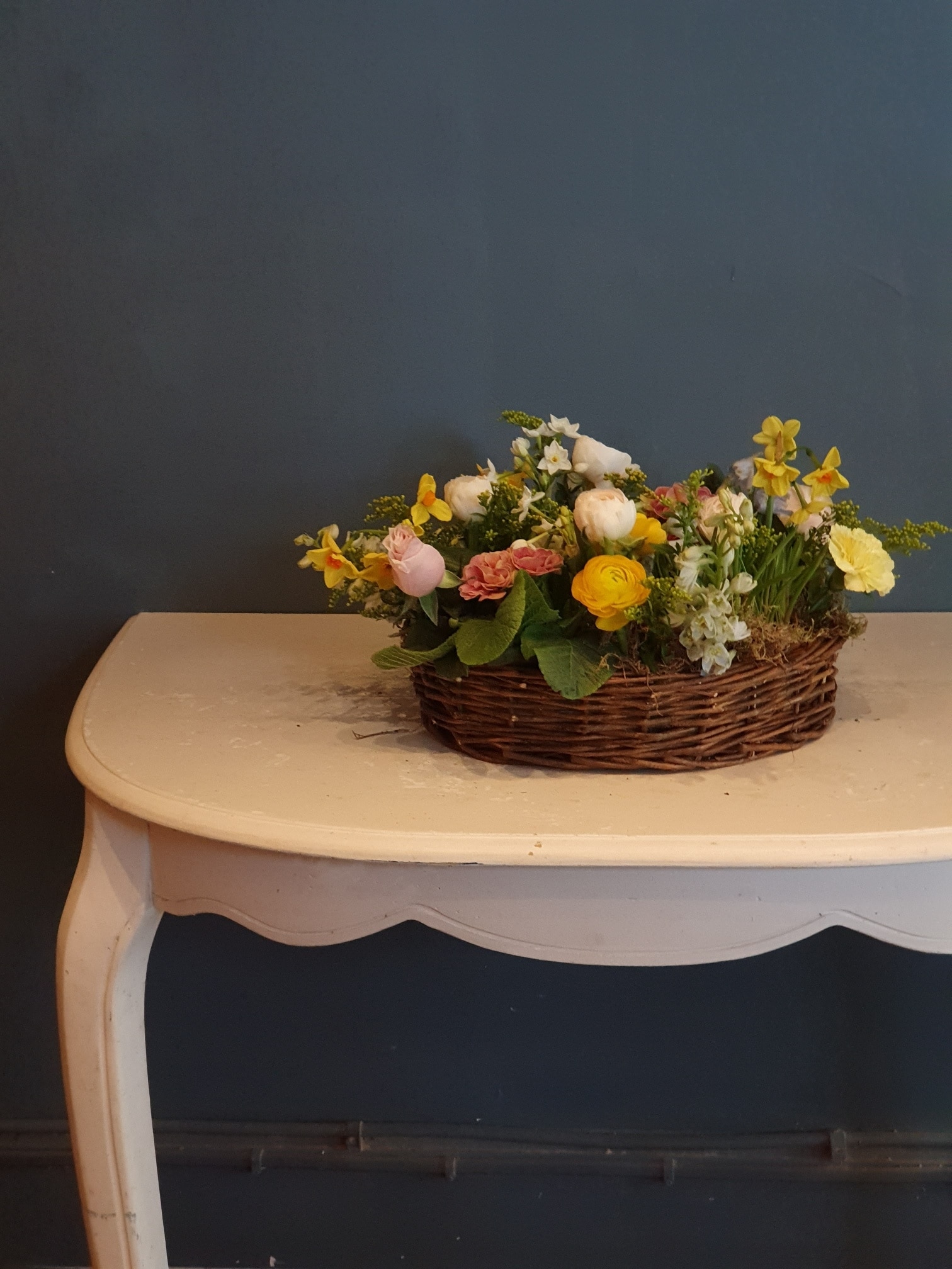 Woven Basket of Cut Flowers and Plants Flower Arrangement